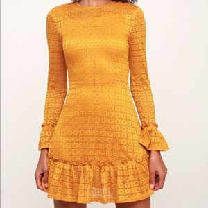Mustard Yellow Lace Long Sleeve Dress